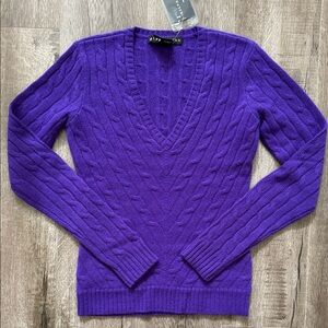 Ralph Lauren Black Label Cashmere Cable-knit V-neck Sweater